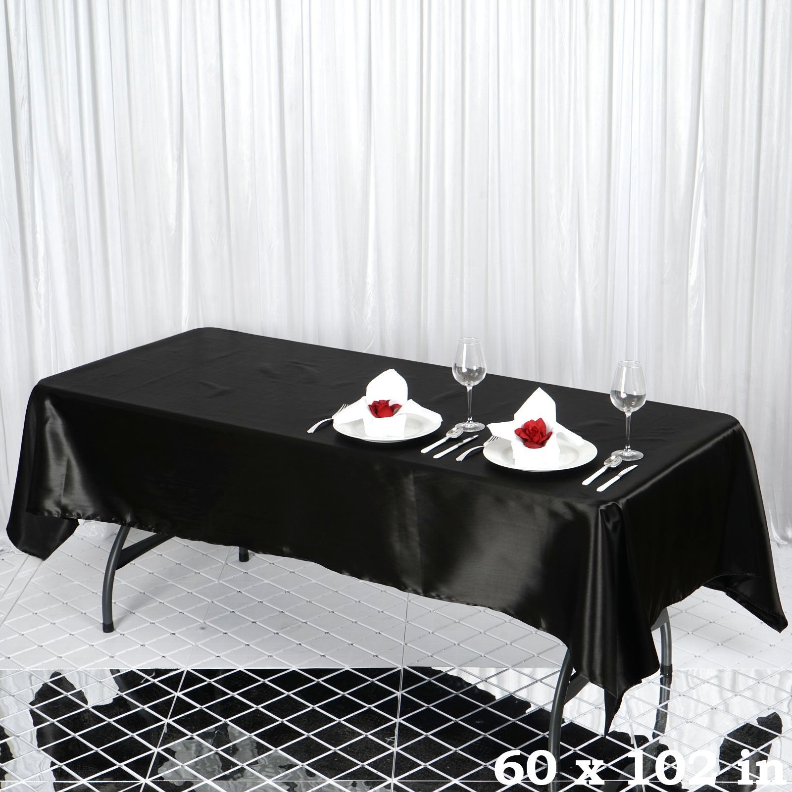 Balsacircle 60X102 Inch Black Satin Rectangle Tablecloth Table Cover Linens For Wedding Table Cloth Party Reception Events Kitch